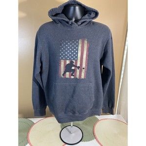 American Flag Baseball Theme Print Gray Pullover Hoodie Size M